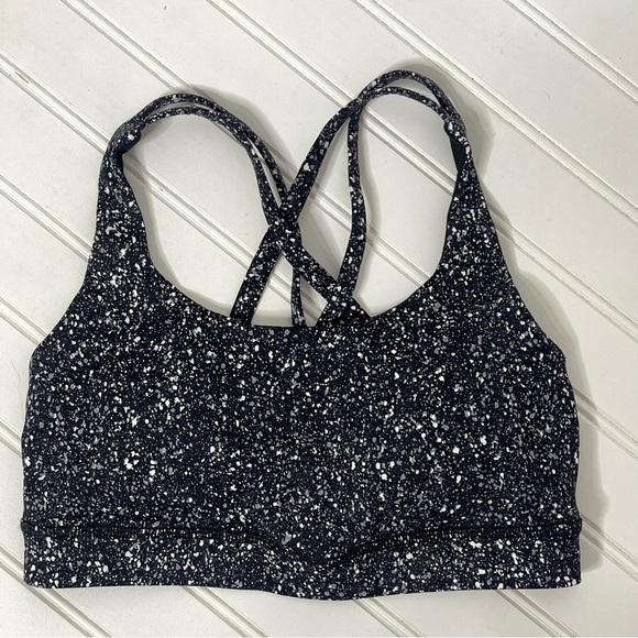 Lululemon Energy Bra Mini Splatter White Black Sz 4 876 - Picture 4 of 9